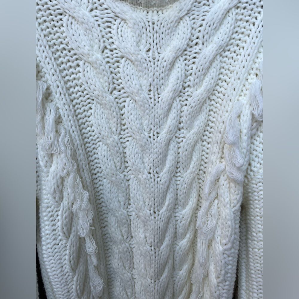 FARM RIO White Sweater Dress Cable Knit Long Sleeve High Neck Size M - Picture 5 of 6